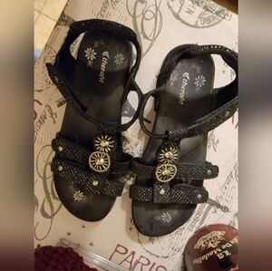 Therafit orthotic sandal. Embossed leather. Jeweled.